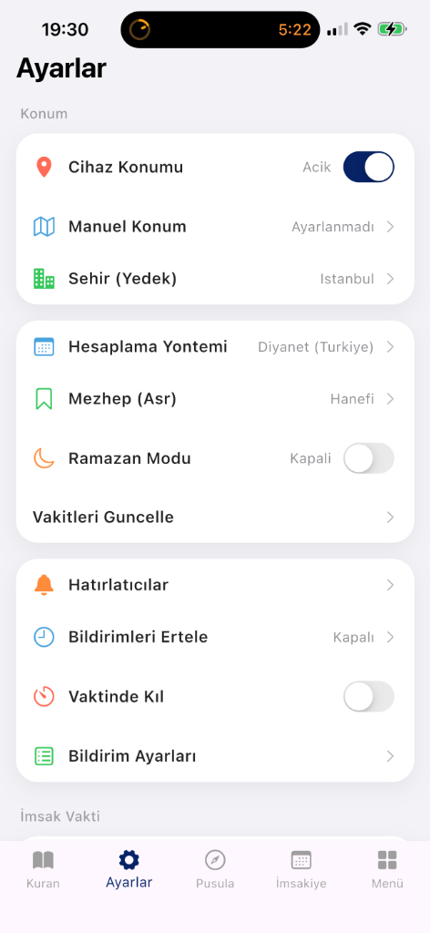 İmsak Vakti Uygulama Özellikleri